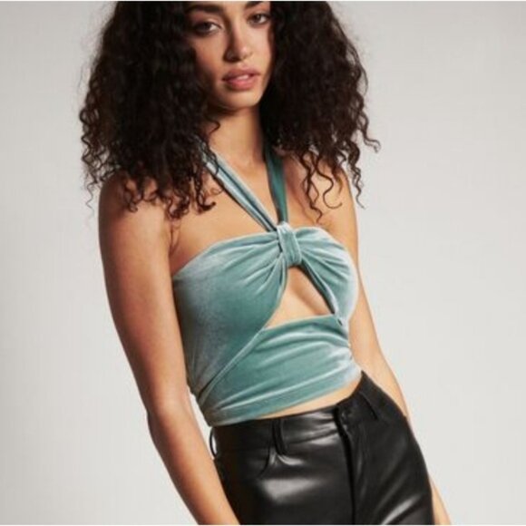 NWT Dynamite Velvet Halter Top with Cut Out - Green - Picture 2 of 8